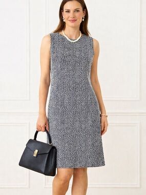 J McLaughlin Navy White Chevron Shift Dress Sleeveless Textured Knit L